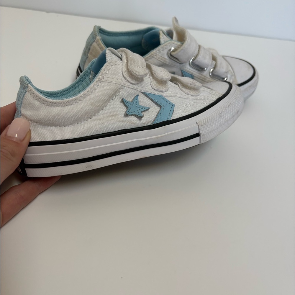 Converse Star Player Kids White/Blue Hook & Loop Low Top Sneakers US 12.5 - Picture 4 of 9